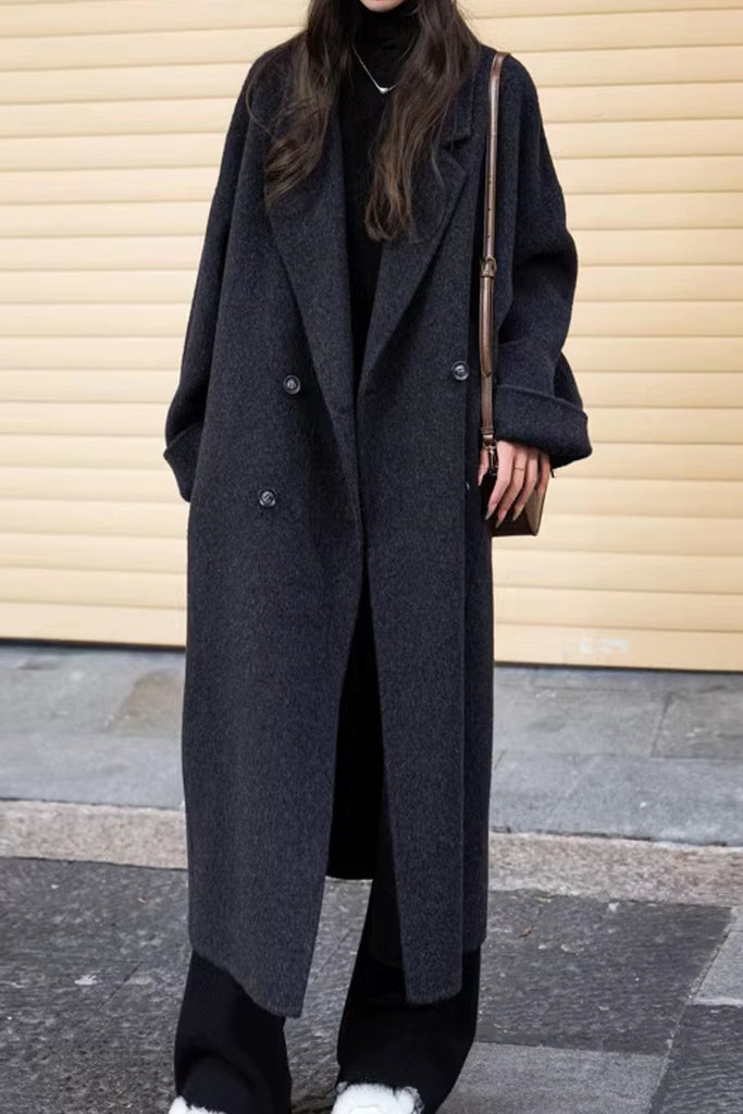 Classic Double Breasted Double Faced Long Yak-Cashmere Coat  Fibflx