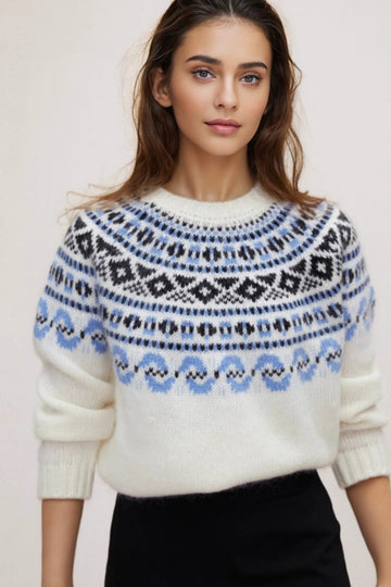 Fibflx Women's Classic Fair Isle Crewneck Pullover Sweater