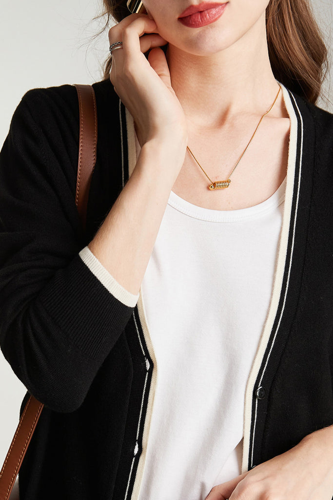 Classic Fine Knit V-Neck Button-Up Wool Cardigan with Contrast Trim  Fibflx