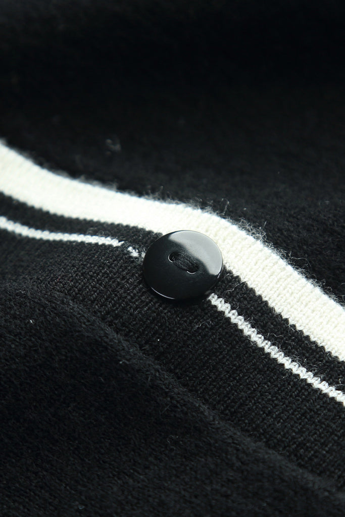 Classic Fine Knit V-Neck Button-Up Wool Cardigan with Contrast Trim  Fibflx