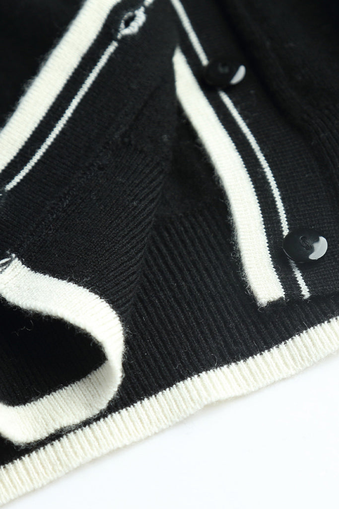 Classic Fine Knit V-Neck Button-Up Wool Cardigan with Contrast Trim  Fibflx