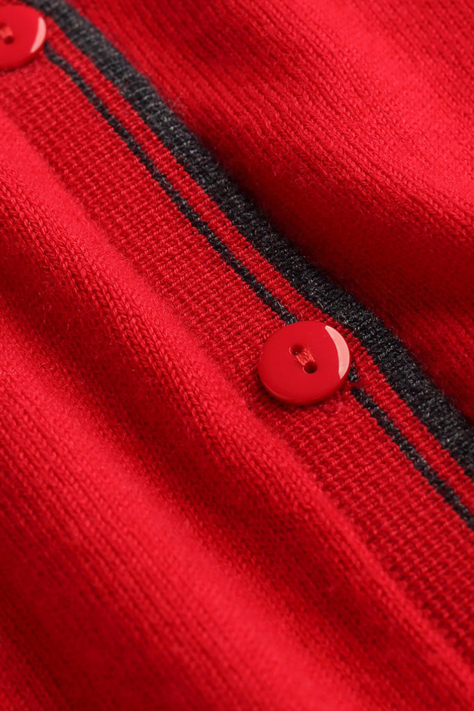 Classic Fine Knit V-Neck Button-Up Wool Cardigan with Contrast Trim  Fibflx