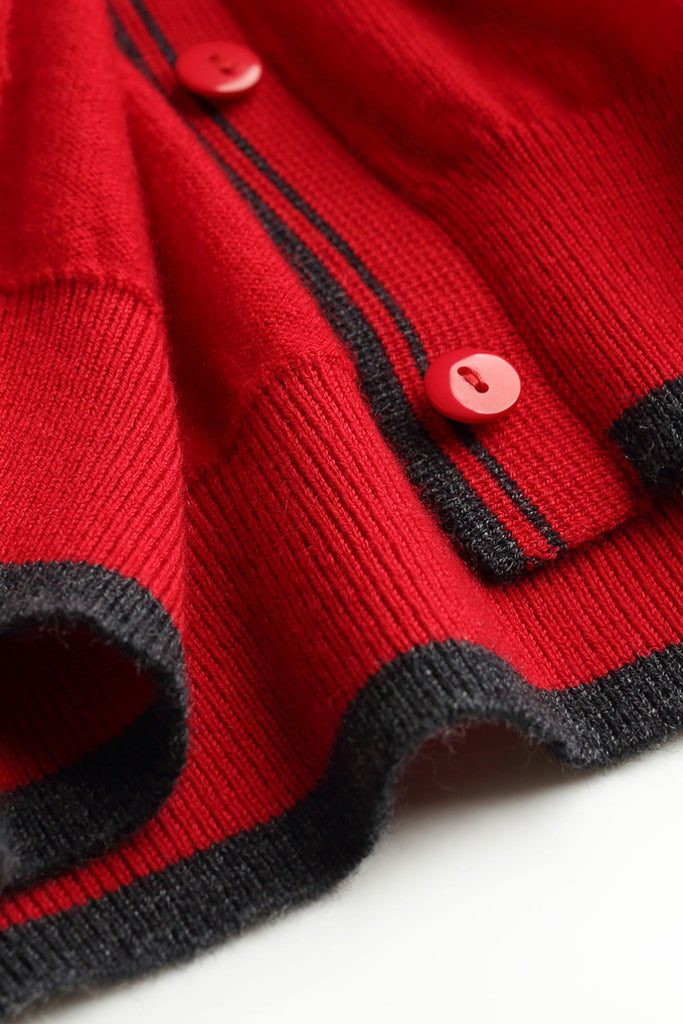 Classic Fine Knit V-Neck Button-Up Wool Cardigan with Contrast Trim  Fibflx