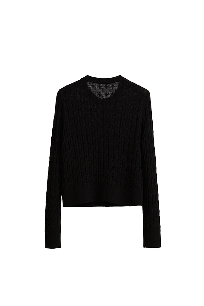 Classic-Fit Wool-Silk Cable Knit Crewneck Cardigan  Fibflx