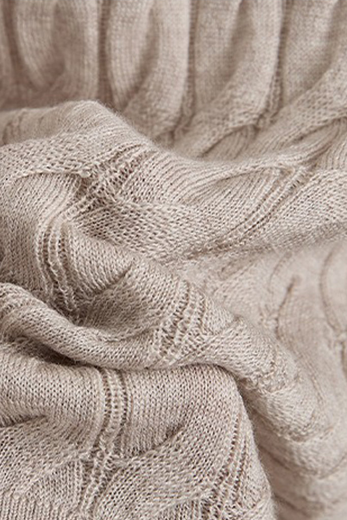 Classic-Fit Wool-Silk Cable Knit Crewneck Cardigan  Fibflx