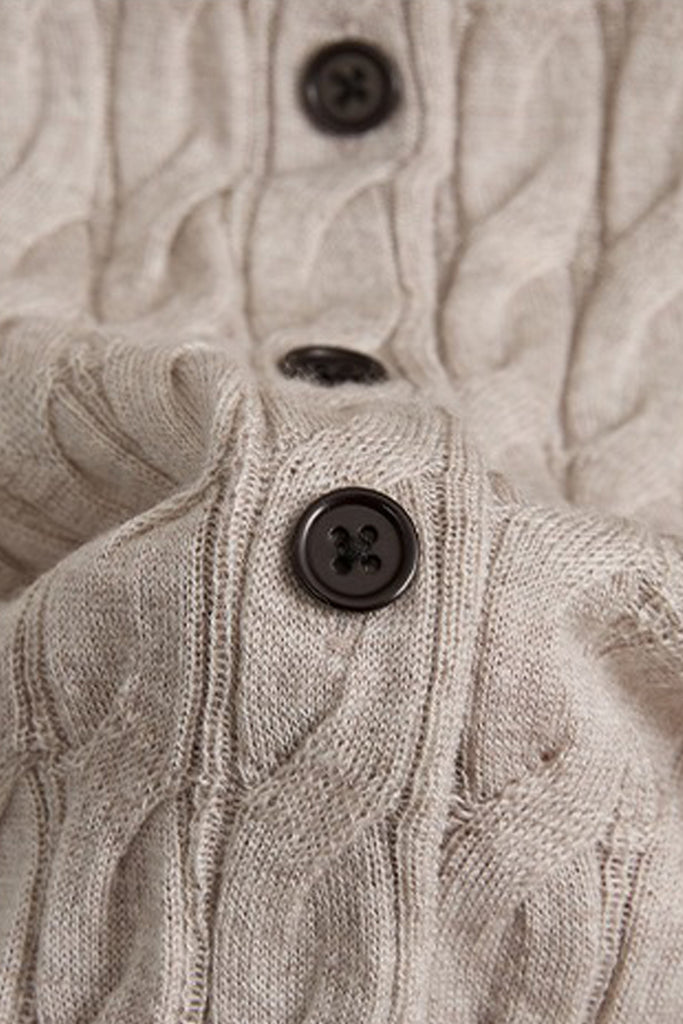 Classic-Fit Wool-Silk Cable Knit Crewneck Cardigan  Fibflx