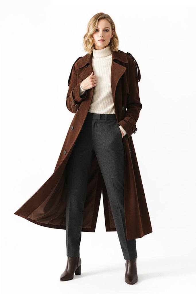 Classic Goatskin Suede Double-Breasted Trench Coat Coconut Brown / L Fibflx