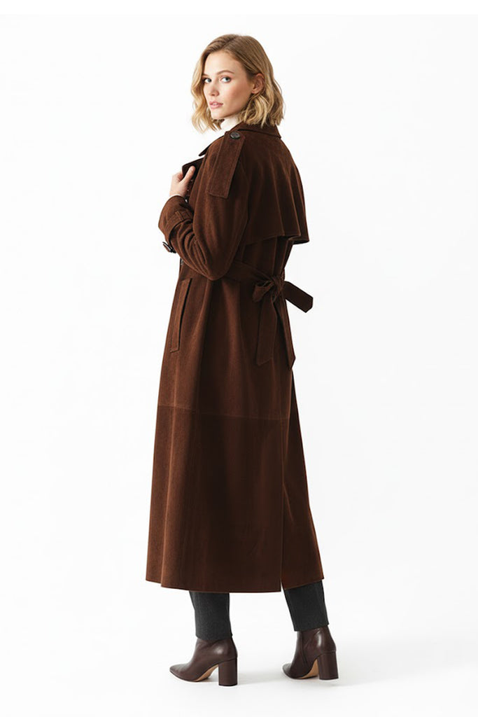 Classic Goatskin Suede Double-Breasted Trench Coat  Fibflx
