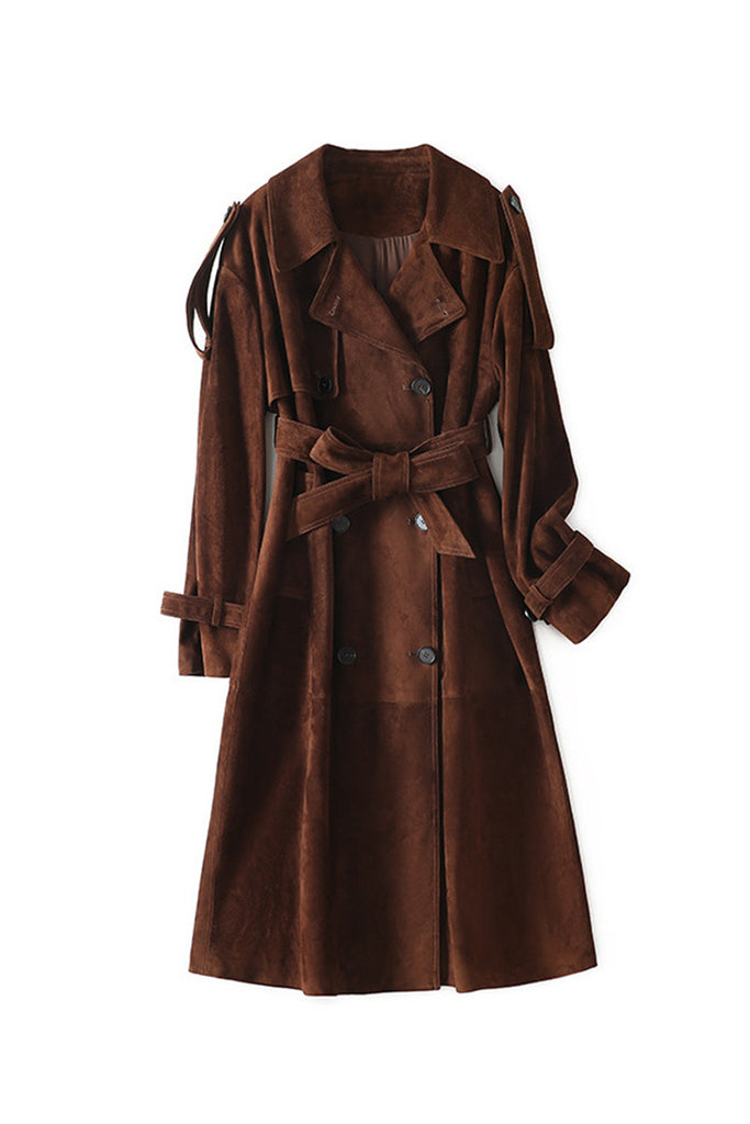Classic Goatskin Suede Double-Breasted Trench Coat  Fibflx
