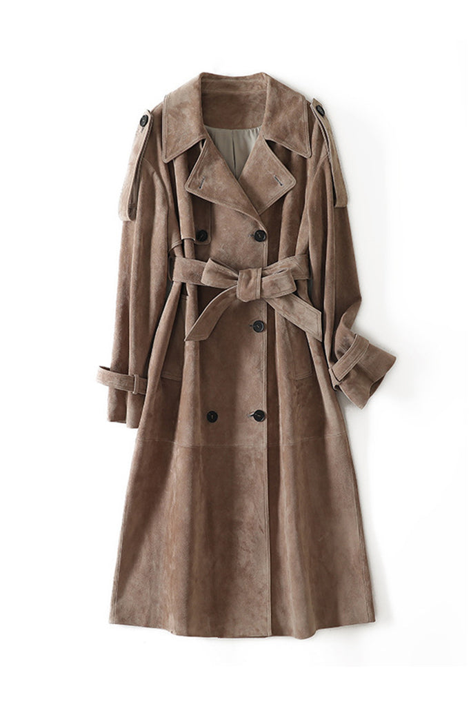 Classic Goatskin Suede Double-Breasted Trench Coat  Fibflx