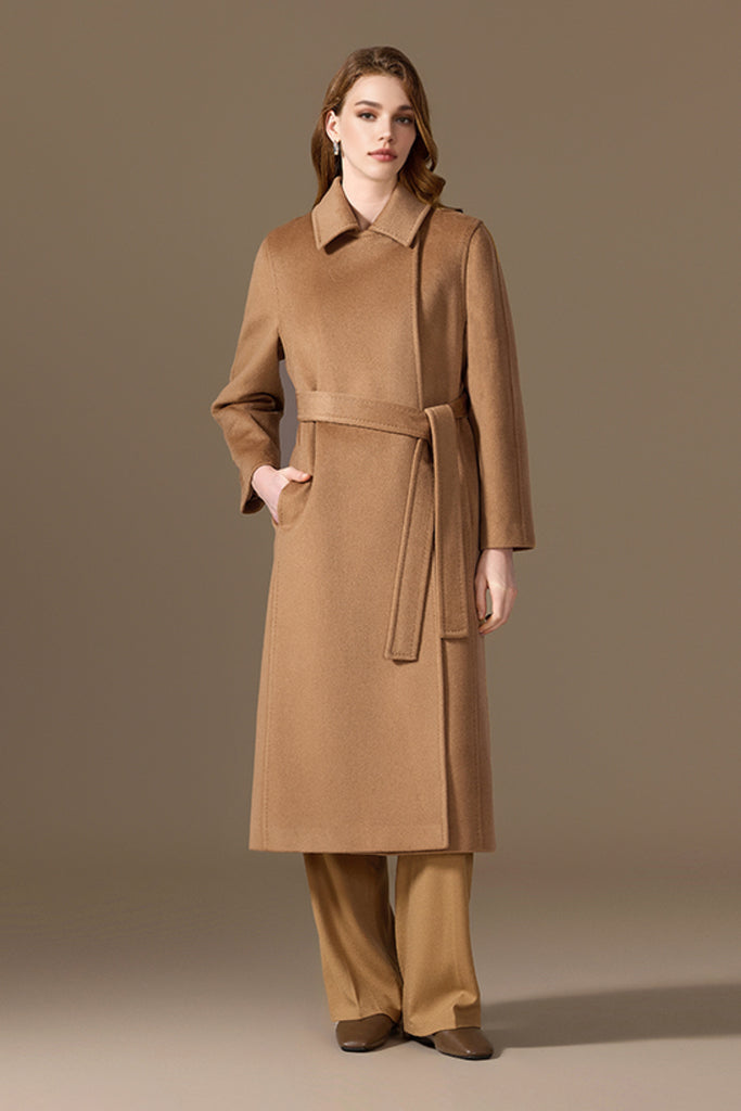Classic Handcrafted Cashmere Belted Wrap Maxi Coat Camel / XL Fibflx
