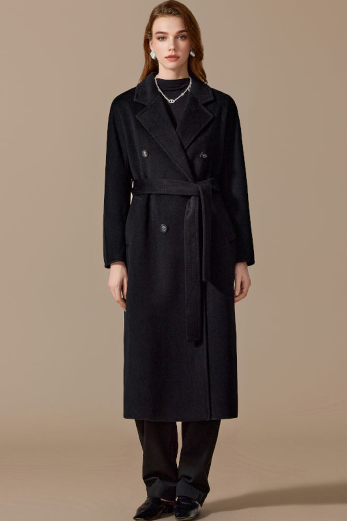 Classic Handcrafted Cashmere Double-Breasted Belted Maxi Coat  Fibflx