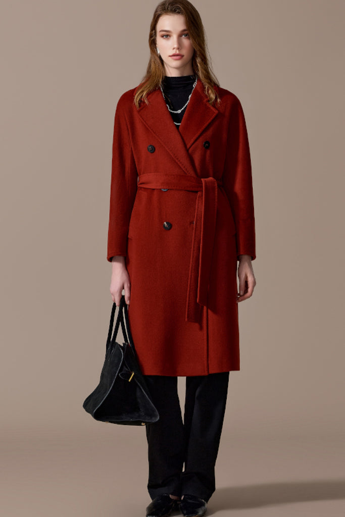 Classic Handcrafted Cashmere Double-Breasted Belted Maxi Coat  Fibflx