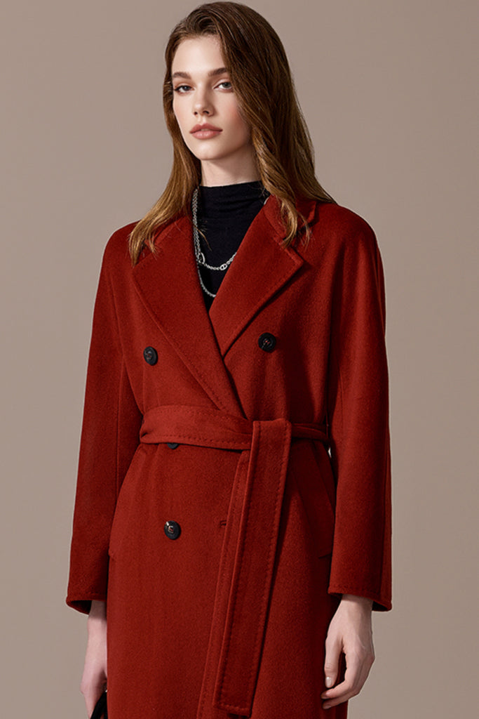 Classic Handcrafted Cashmere Double-Breasted Belted Maxi Coat  Fibflx