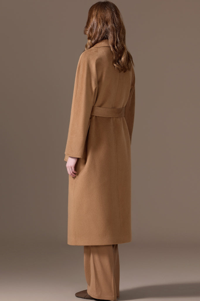 Classic Handcrafted Cashmere Double-Breasted Belted Maxi Coat  Fibflx