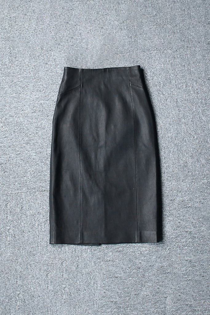 Classic Leather High-Waisted Midi Pencil Skirt  Fibflx