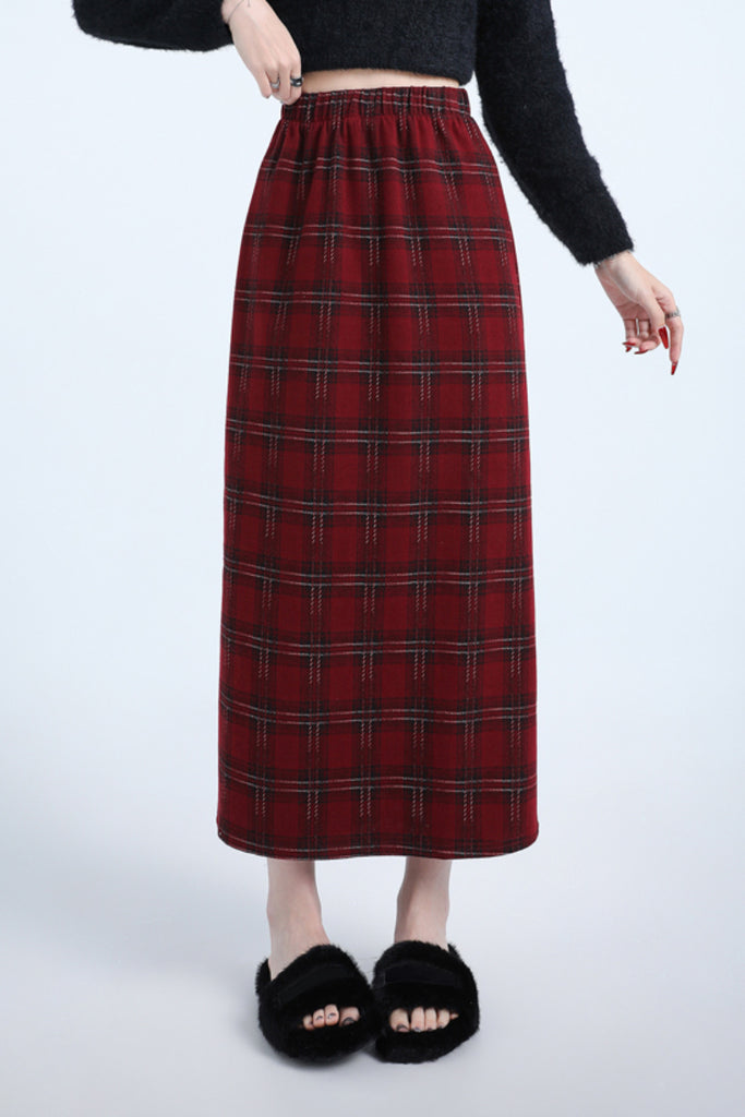 Fibflx Women's Classic Red Maxi Plaid Skirt