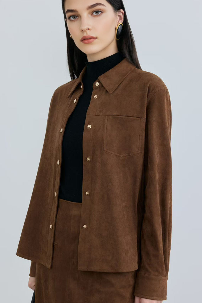 Classic Suede Snap-Button Shirt Jacket  Fibflx
