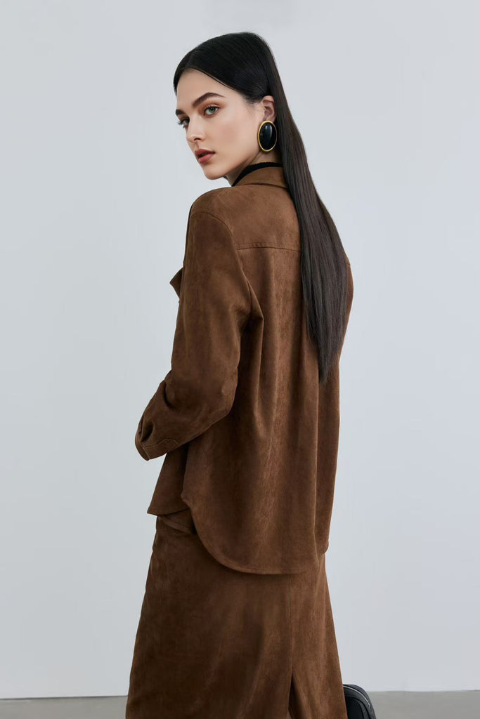 Classic Suede Snap-Button Shirt Jacket  Fibflx
