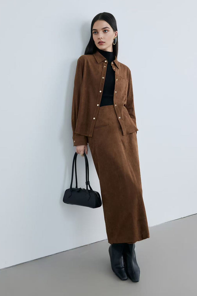 Classic Suede Snap-Button Shirt Jacket  Fibflx