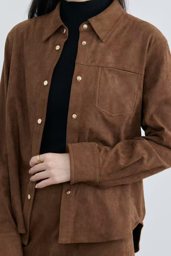Classic Suede Snap-Button Shirt Jacket  Fibflx