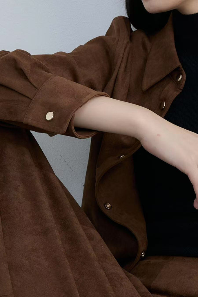 Classic Suede Snap-Button Shirt Jacket  Fibflx