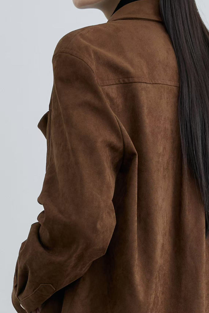 Classic Suede Snap-Button Shirt Jacket  Fibflx