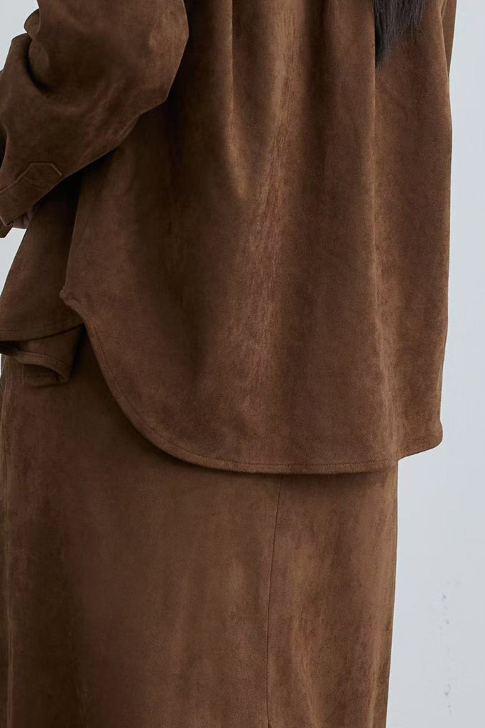 Classic Suede Snap-Button Shirt Jacket  Fibflx