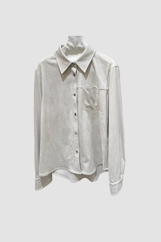 Classic Suede Snap-Button Shirt Jacket Heather White / L / 92% Recycled Polyester 8% Span Fibflx