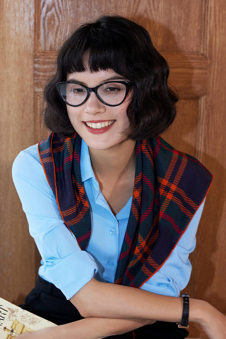Classic Wool-Silk Plaid Square Bandana  Fibflx