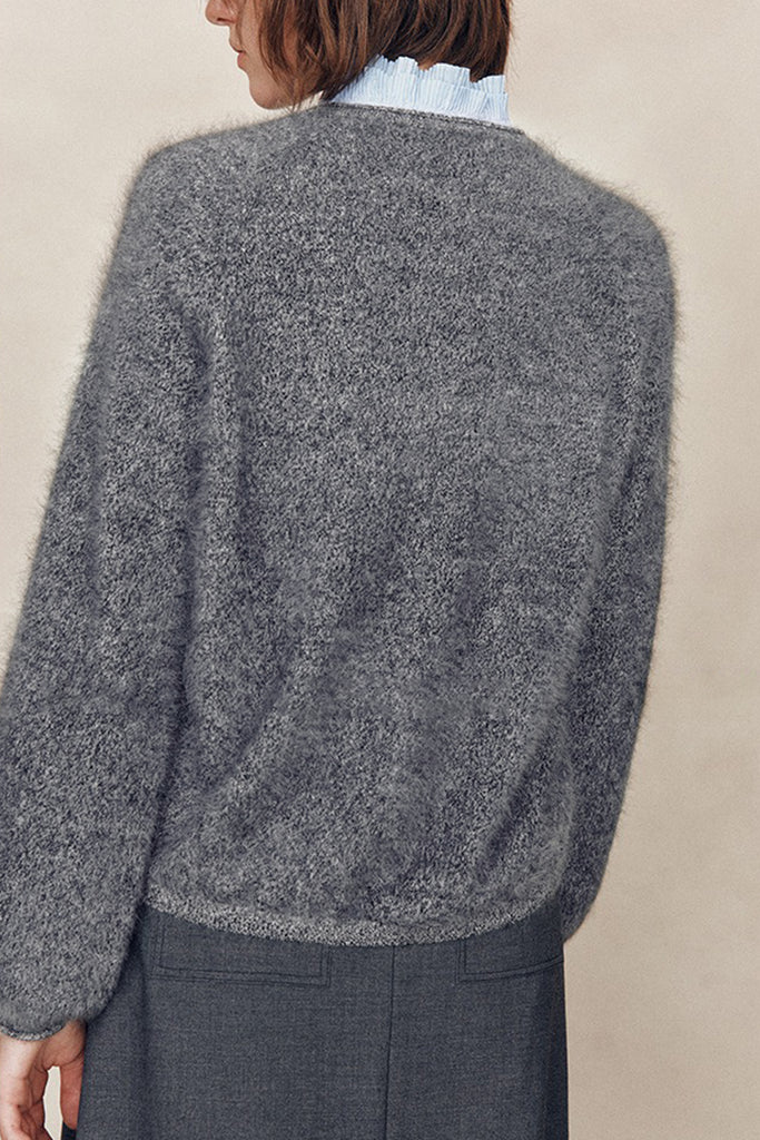 Cloud-Soft Brushed Cashmere Balloon-Sleeve Cardigan  Fibflx