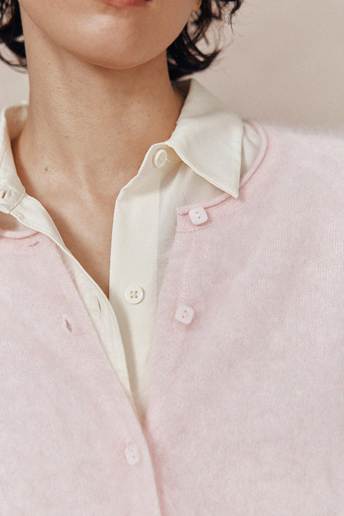 Cloud-Soft Brushed Cashmere Balloon-Sleeve Cardigan  Fibflx