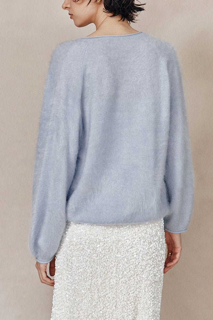 Cloud-Soft Brushed Cashmere Balloon-Sleeve Cardigan  Fibflx
