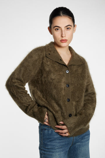Cloud-Soft Brushed Cashmere Button-Up Cardigan  Fibflx