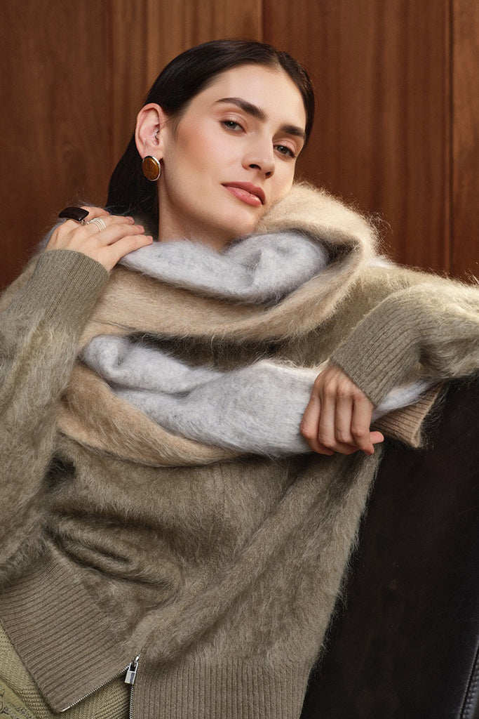 Cloud Soft Brushed Cashmere Double-Zip Cardigan  Fibflx