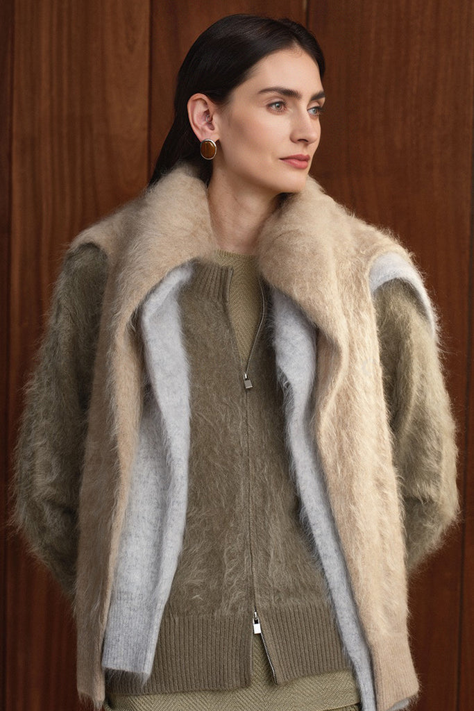 Cloud Soft Brushed Cashmere Double-Zip Cardigan  Fibflx