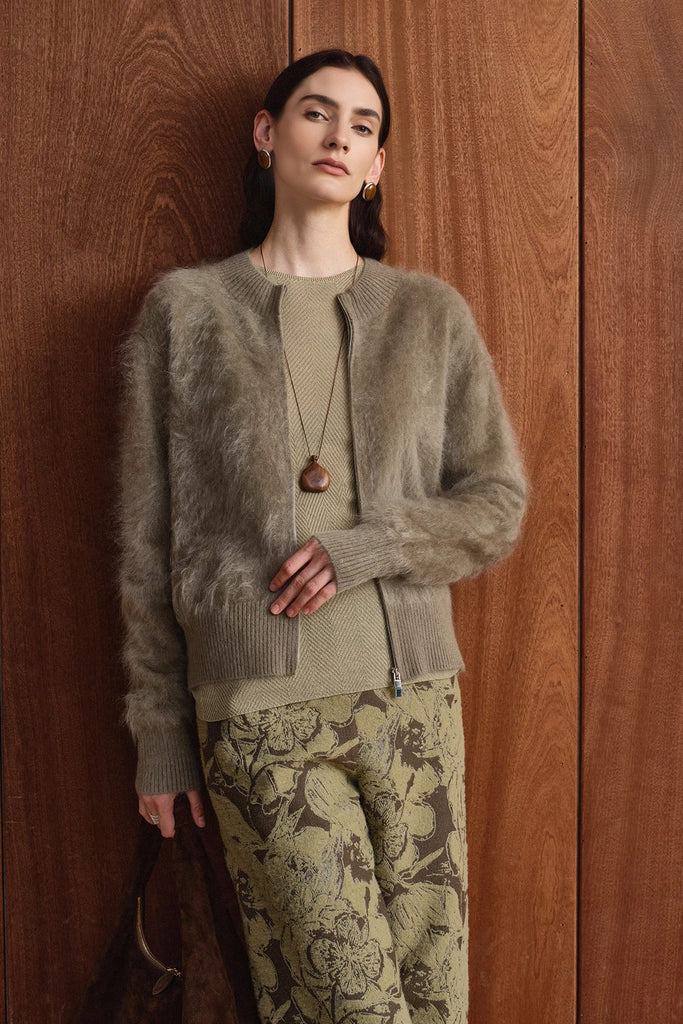 Cloud Soft Brushed Cashmere Double-Zip Cardigan  Fibflx