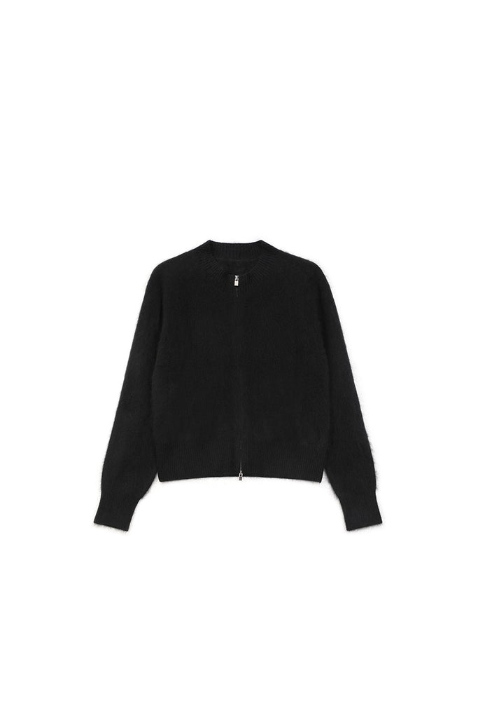 Cloud Soft Brushed Cashmere Double-Zip Cardigan Black / M / 100% Cashmere (Weight: 341g (±10g)) Fibflx