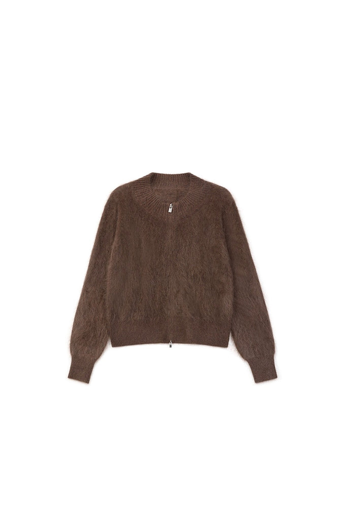 Cloud Soft Brushed Cashmere Double-Zip Cardigan Espresso Brown / M / 100% Cashmere (Weight: 341g ( Fibflx