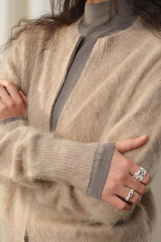 Cloud Soft Brushed Cashmere Double-Zip Cardigan  Fibflx