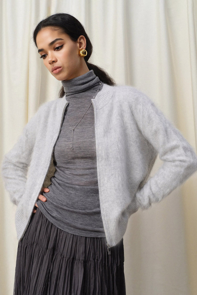 Cloud Soft Brushed Cashmere Double-Zip Cardigan  Fibflx
