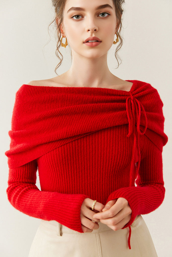 Cloud-Soft Cashmere Off-The-Shoulder Sweater Bright Red / M Fibflx