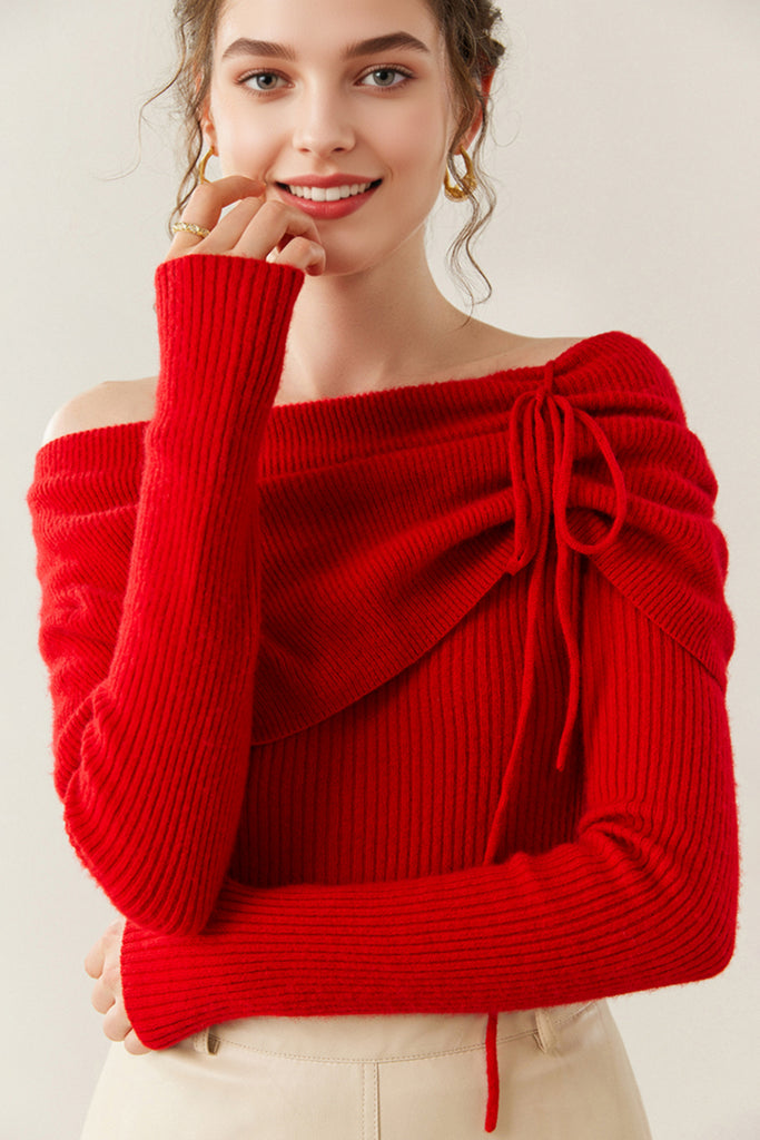 Cloud-Soft Cashmere Off-The-Shoulder Sweater  Fibflx