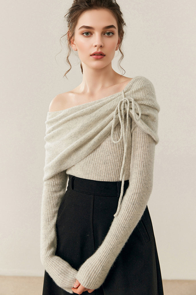 Cloud-Soft Cashmere Off-The-Shoulder Sweater Morning Fog Grey / M Fibflx