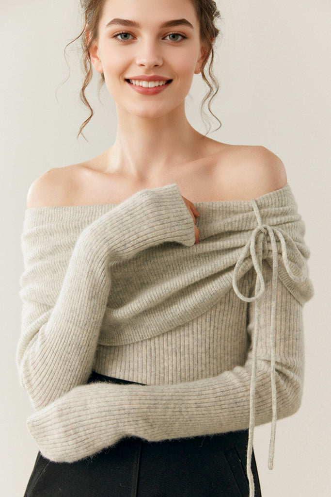 Cloud-Soft Cashmere Off-The-Shoulder Sweater  Fibflx