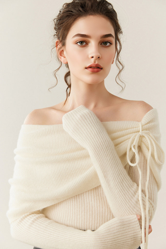 Cloud-Soft Cashmere Off-The-Shoulder Sweater  Fibflx