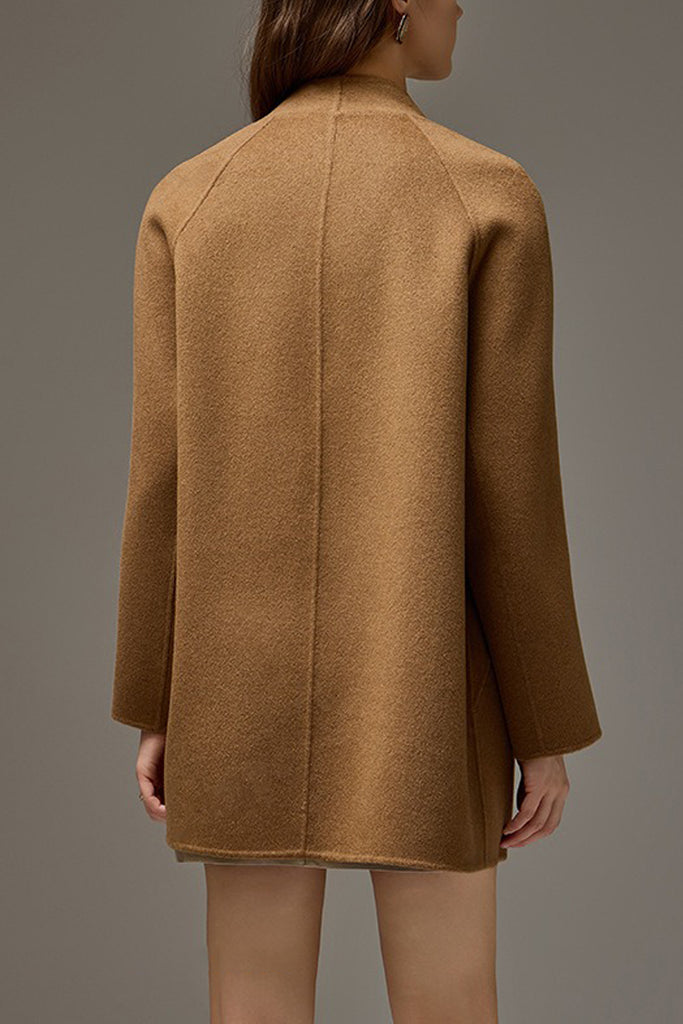 Collarless Silk-Wool Double-Faced Midi Coat  Fibflx