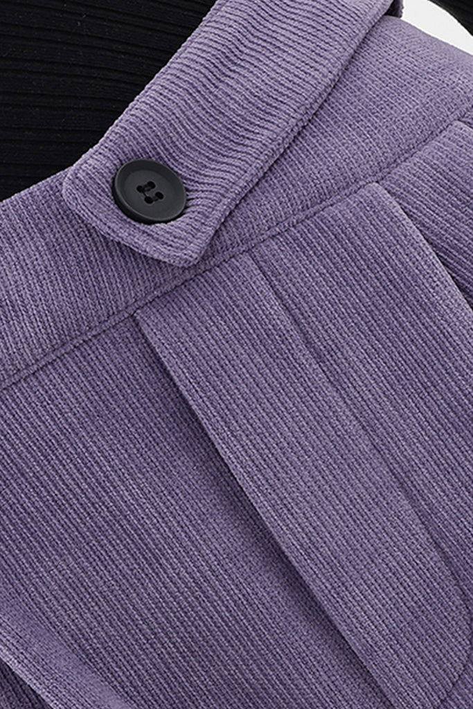 Corduroy Fleece-Lined Pleated Wide-Leg Pants in Purple  Fibflx