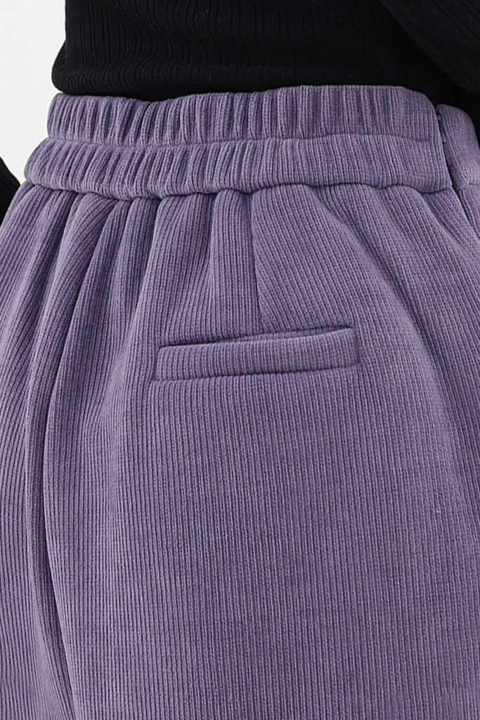 Corduroy Fleece-Lined Pleated Wide-Leg Pants in Purple  Fibflx