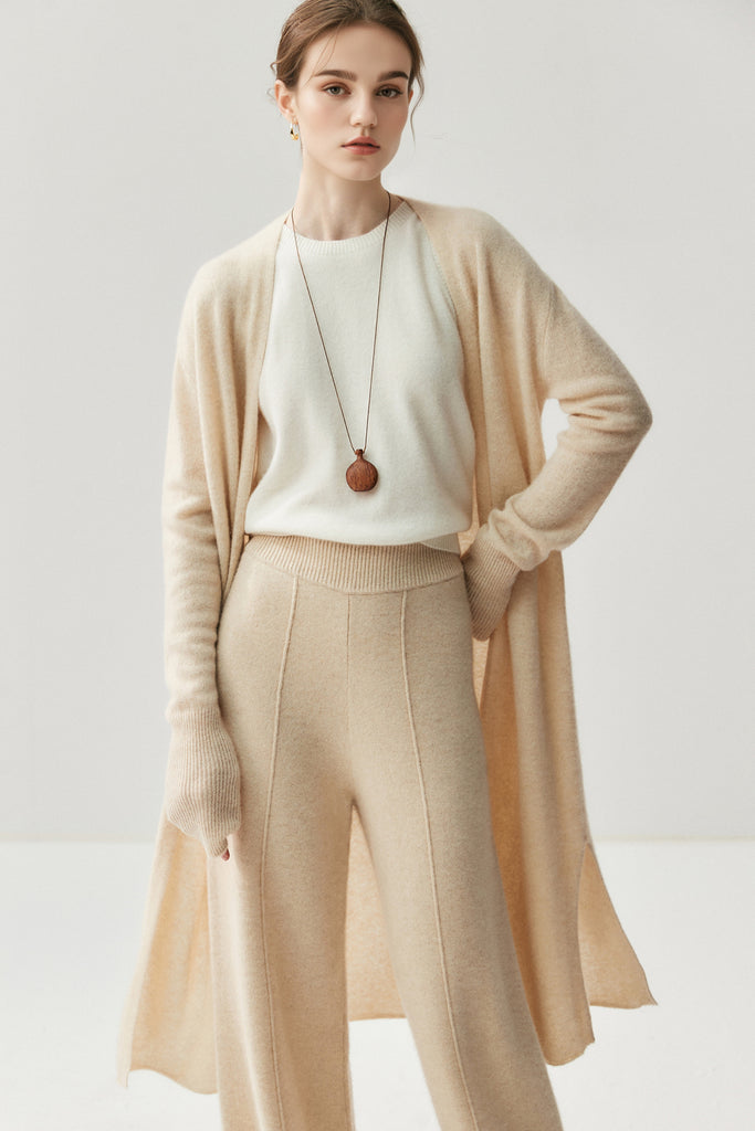 Could-Soft Cashmere-Merino Open-Front Duster Cardigan Beige / One Size Fibflx